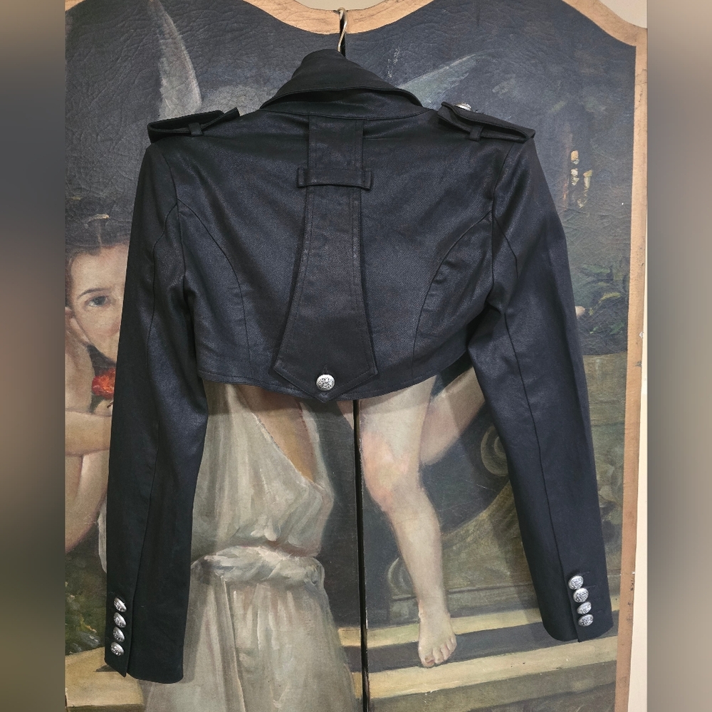 Queen Of Darkness Clothing Black Bolero Moto Blazer cropped Goth Rare Sample S - Picture 2 of 6
